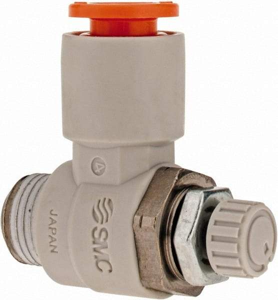 SMC PNEUMATICS - 1/4" Tube OD x 1/8" Male NPT Flow Control Elbow Valve - Meter Out - Industrial Tool & Supply