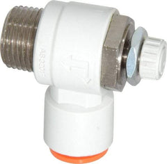 SMC PNEUMATICS - 3/8" Tube OD x 3/8" Male NPT Flow Control Elbow Valve - Meter Out - Industrial Tool & Supply