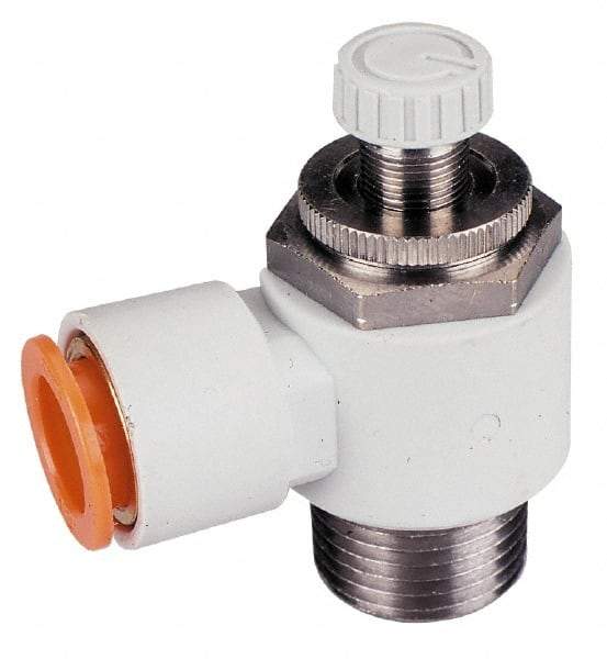 SMC PNEUMATICS - 3/16" Tube OD x 1/8" Male NPT Flow Control Elbow Valve - Meter Out - Industrial Tool & Supply