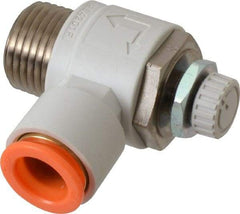 SMC PNEUMATICS - 1/2" Tube OD x 1/2" Male NPT Flow Control Elbow Valve - Meter Out - Industrial Tool & Supply