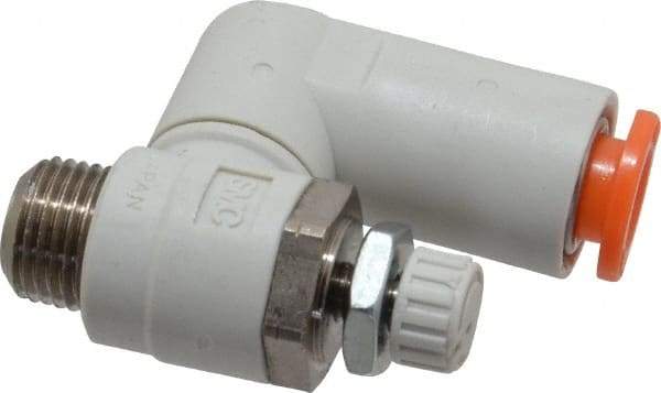 SMC PNEUMATICS - 1/4" Tube OD x 1/8" Male NPT Flow Control Offset Inline Valve - Meter Out - Industrial Tool & Supply