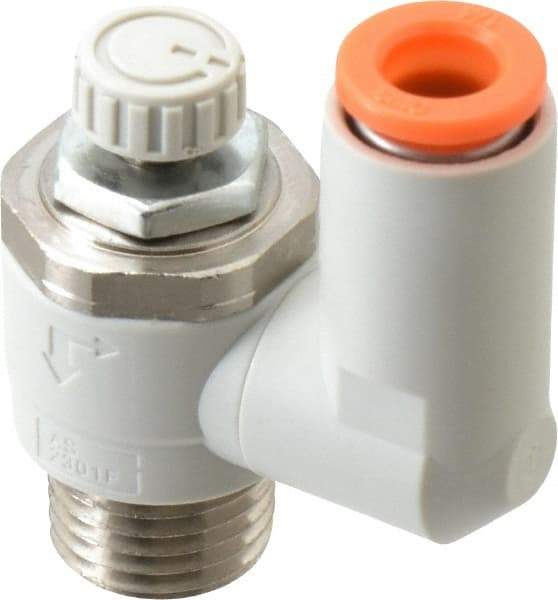 SMC PNEUMATICS - 1/4" Tube OD x 1/4" Male NPT Flow Control Offset Inline Valve - Meter Out - Industrial Tool & Supply