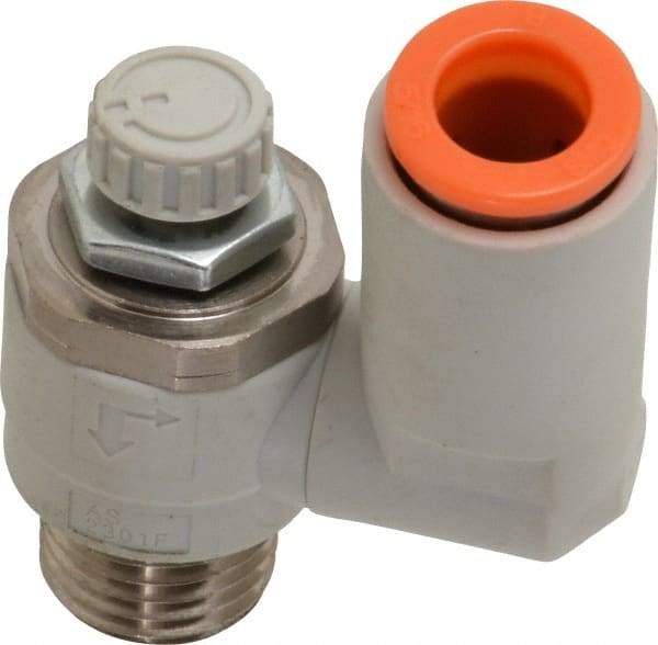 SMC PNEUMATICS - 5/16" Tube OD x 1/4" Male NPT Flow Control Offset Inline Valve - Meter Out - Industrial Tool & Supply