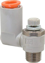 SMC PNEUMATICS - 3/8" Tube OD x 1/4" Male NPT Flow Control Offset Inline Valve - Meter Out - Industrial Tool & Supply