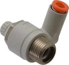SMC PNEUMATICS - 1/4" Tube OD x 3/8" Male NPT Flow Control Offset Inline Valve - Meter Out - Industrial Tool & Supply