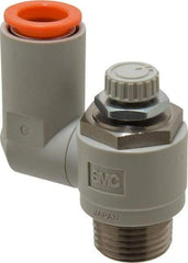 SMC PNEUMATICS - 1/2" Tube OD x 1/2" Male NPT Flow Control Offset Inline Valve - Meter Out - Industrial Tool & Supply