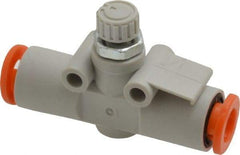 SMC PNEUMATICS - 1/4" Tube OD x 1/8 Body Flow & Speed Control Valve - Speed Control Inline Type with One Touch Fitting - Industrial Tool & Supply
