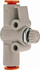 SMC PNEUMATICS - 1/4" Tube OD x 1/4 Body Flow & Speed Control Valve - Speed Control Inline Type with One Touch Fitting - Industrial Tool & Supply