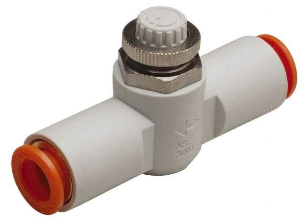 SMC PNEUMATICS - 3/16" Tube OD x 1/4 Body Flow & Speed Control Valve - Speed Control Inline Type with One Touch Fitting - Industrial Tool & Supply