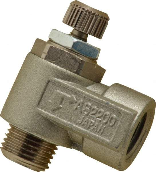 SMC PNEUMATICS - 1/8" Male NPT x 1/8" Female NPT Flow & Speed Control Valve - Elbow Type - Industrial Tool & Supply