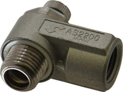 SMC PNEUMATICS - 1/4" Male NPT x 1/4" Female NPT Flow & Speed Control Valve - Elbow Type - Industrial Tool & Supply