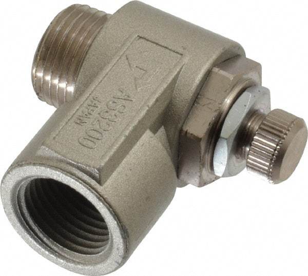SMC PNEUMATICS - 3/8" Male NPT x 3/8" Female NPT Flow & Speed Control Valve - Elbow Type - Industrial Tool & Supply