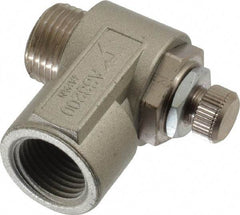SMC PNEUMATICS - 3/8" Male NPT x 3/8" Female NPT Flow & Speed Control Valve - Elbow Type - Industrial Tool & Supply