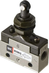 SMC PNEUMATICS - 0.14 CV Rate, 1/8" NPT Inlet Mechanical Valve - 2 Way, 2 Ports, Roller Plunger Inline - Industrial Tool & Supply
