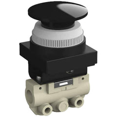 SMC PNEUMATICS - 0.14 CV Rate, 1/8" NPT Inlet Mechanical Valve - 2 Way, 2 Ports, Push Button Mushroom - Industrial Tool & Supply