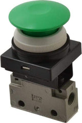 SMC PNEUMATICS - 0.14 CV Rate, 1/8" NPT Inlet Mechanical Valve - 2 Way, 2 Ports, Push Button Mushroom - Industrial Tool & Supply