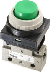 SMC PNEUMATICS - 0.14 CV Rate, 1/8" NPT Inlet Mechanical Valve - 2 Way, 2 Ports, Push Button Extended - Industrial Tool & Supply