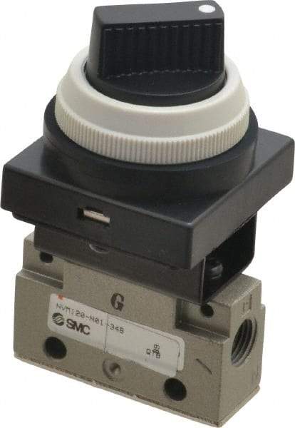 SMC PNEUMATICS - 0.14 CV Rate, 1/8" NPT Inlet Mechanical Valve - 2 Way, 2 Ports, Selector 90° Turn - Industrial Tool & Supply