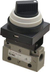 SMC PNEUMATICS - 0.14 CV Rate, 1/8" NPT Inlet Mechanical Valve - 2 Way, 2 Ports, Selector 90° Turn - Industrial Tool & Supply