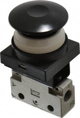 SMC PNEUMATICS - 0.14 CV Rate, 1/8" NPT Inlet Mechanical Valve - 3 Way, 2 Ports, Push Button Mushroom - Industrial Tool & Supply