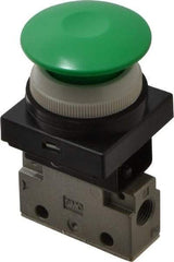 SMC PNEUMATICS - 0.14 CV Rate, 1/8" NPT Inlet Mechanical Valve - 3 Way, 2 Ports, Push Button Mushroom - Industrial Tool & Supply
