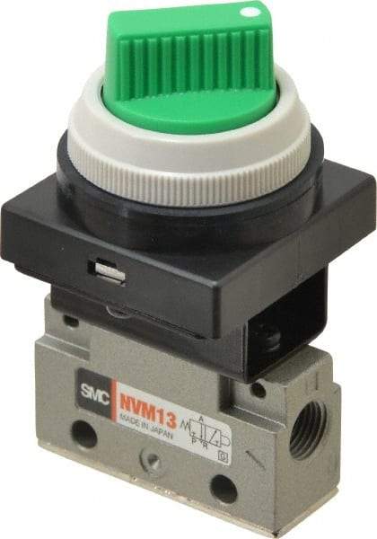 SMC PNEUMATICS - 0.14 CV Rate, 1/8" NPT Inlet Mechanical Valve - 3 Way, 2 Ports - Industrial Tool & Supply