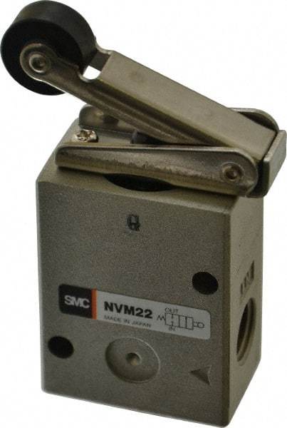 SMC PNEUMATICS - 1.00 CV Rate, 1/4" NPT Inlet Mechanical Valve - 2 Way, 2 Ports, Roller Lever - Industrial Tool & Supply