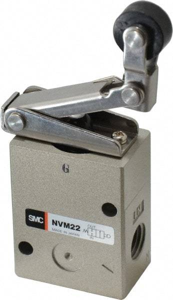SMC PNEUMATICS - 1.00 CV Rate, 1/4" NPT Inlet Mechanical Valve - 2 Way, 2 Ports, Roller Lever One Way - Industrial Tool & Supply