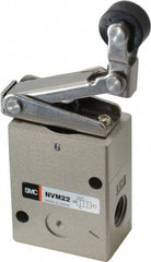 SMC PNEUMATICS - 1.00 CV Rate, 1/4" NPT Inlet Mechanical Valve - 2 Way, 2 Ports, Roller Lever One Way - Industrial Tool & Supply