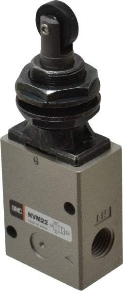 SMC PNEUMATICS - 1.00 CV Rate, 1/4" NPT Inlet Mechanical Valve - 2 Way, 2 Ports, Roller Plunger Inline - Industrial Tool & Supply