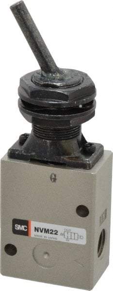SMC PNEUMATICS - 1.00 CV Rate, 1/4" NPT Inlet Mechanical Valve - 2 Way, 2 Ports, Toggle Lever - Industrial Tool & Supply