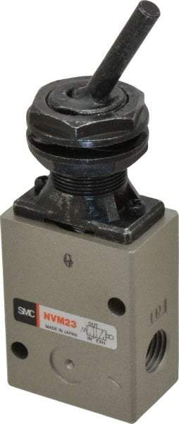 SMC PNEUMATICS - 1.00 CV Rate, 1/4" NPT Inlet Mechanical Valve - 3 Way, 2 Ports, Toggle Lever - Industrial Tool & Supply
