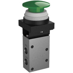 SMC PNEUMATICS - 0.38 CV Rate, 1/4" NPT Inlet Mechanical Valve - 3 Way, 3 Ports, Push Button Mushroom - Industrial Tool & Supply