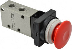 SMC PNEUMATICS - 0.38 CV Rate, 1/4" NPT Inlet Mechanical Valve - 3 Way, 3 Ports, Push Button Mushroom - Industrial Tool & Supply