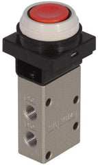 SMC PNEUMATICS - 0.38 CV Rate, 1/4" NPT Inlet Mechanical Valve - 3 Way, 3 Ports, Push Button Flush - Industrial Tool & Supply