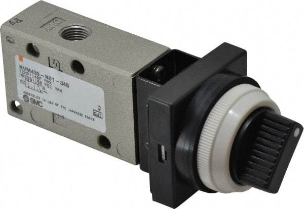 SMC PNEUMATICS - 0.38 CV Rate, 1/4" NPT Inlet Mechanical Valve - 3 Way, 3 Ports - Industrial Tool & Supply