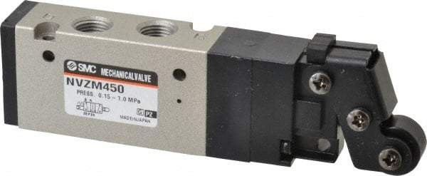 SMC PNEUMATICS - 0.55 CV Rate, 1/8" NPT Inlet Mechanical Valve - 4 Way, 5 Ports, Roller Lever - Industrial Tool & Supply