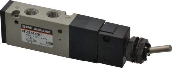 SMC PNEUMATICS - 0.55 CV Rate, 1/8" NPT Inlet Mechanical Valve - 4 Way, 5 Ports, Toggle Lever - Industrial Tool & Supply