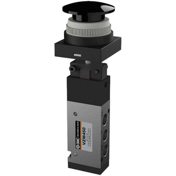 SMC PNEUMATICS - 0.55 CV Rate, 1/8" NPT Inlet Mechanical Valve - 4 Way, 5 Ports, Push Button Mushroom - Industrial Tool & Supply