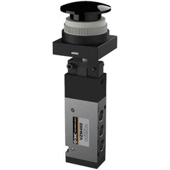 SMC PNEUMATICS - 0.55 CV Rate, 1/8" NPT Inlet Mechanical Valve - 4 Way, 5 Ports, Push Button Mushroom - Industrial Tool & Supply