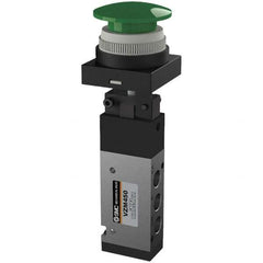 SMC PNEUMATICS - 0.55 CV Rate, 1/8" NPT Inlet Mechanical Valve - 4 Way, 5 Ports, Push Button Mushroom - Industrial Tool & Supply