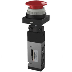 SMC PNEUMATICS - 0.55 CV Rate, 1/8" NPT Inlet Mechanical Valve - 4 Way, 5 Ports, Push Button Mushroom - Industrial Tool & Supply