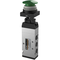 SMC PNEUMATICS - 1.00 CV Rate, 1/4" NPT Inlet Mechanical Valve - 4 Way, 5 Ports, Push Button Mushroom - Industrial Tool & Supply