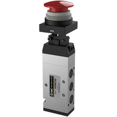 SMC PNEUMATICS - 1.00 CV Rate, 1/4" NPT Inlet Mechanical Valve - 4 Way, 5 Ports, Push Button Mushroom - Industrial Tool & Supply