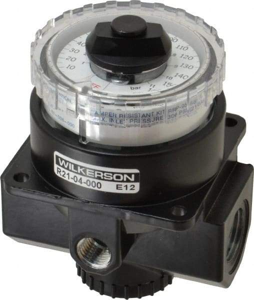 Wilkerson - 1/2 NPT Port, 195 CFM, Zinc Dial Air Regulator - 5 to 160 psi Range, 300 Max psi Supply Pressure, 1/4" Gauge Port Thread, 3.2" Wide x 4.19" High - Industrial Tool & Supply