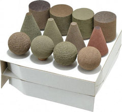 Grier Abrasives - 12 Piece Aluminum Oxide Rubber Rubber Mounted Abrasive Wheel Set - Includes Mounted Wheels with 1/4" Diam x 1-1/2" Long Shank - Industrial Tool & Supply