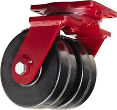 Hamilton - 8" Diam x 3" Wide x 10-1/2" OAH Top Plate Mount Dual Swivel Caster - Phenolic, 4,000 Lb Capacity, Straight Roller Bearing, 6-1/8 x 7-1/2" Plate - Industrial Tool & Supply