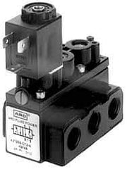 ARO/Ingersoll-Rand - 1/8" Inlet x 1/8" Outlet, Solenoid Actuator, Solenoid Return, 2 Position, Body Ported Solenoid Air Valve - 24 VDC Input, 32 CFM, 0.9 CV, 4 Way, 150 psi, 3-1/2" Long x 1-15/16" Wide x 3-1/4" High, 0 to 180°F - Industrial Tool & Supply