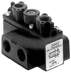 ARO/Ingersoll-Rand - 1/8" Inlet x 1/8" Outlet, Pilot Actuator, Pilot Return, 3 Position, Body Ported Solenoid Air Valve - 54 CFM, 1.5 CV, 4 Way, 150 psi, 2-15/16" Long x 1-15/16" Wide x 1-15/16" High, 0 to 180°F - Industrial Tool & Supply