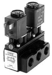 ARO/Ingersoll-Rand - 1/8" Inlet x 1/8" Outlet, Solenoid Actuator, Solenoid Return, 3 Position, Body Ported Solenoid Air Valve - 120 VAC Input, 32 CFM, 0.9 CV, 4 Way, 150 psi, 2-15/16" Long x 1-15/16" Wide x 1-15/16" High, 0 to 180°F - Industrial Tool & Supply
